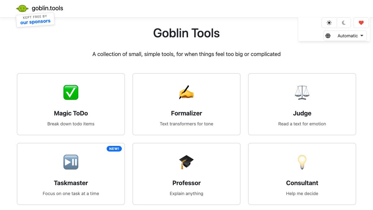 Goblin Tools screenshot